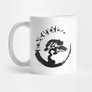 Bonsai Tree in Enso Circle Birds Tee Mug